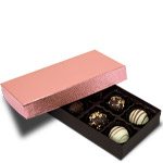 1/4 lb. Dark Chocolate Base with Metallic Rose Pebble Lid Two Part Rigid Candy Boxes - 6.5 x 3.5 x 1