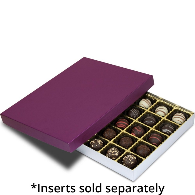 1 lb. Silver Silk Base with Plum Lid Two Part Rigid Candy Boxes - 10.5 x 8.125 x 1.125 in.