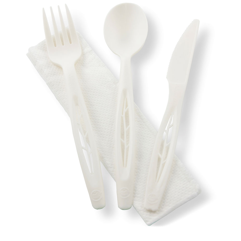 Compostable Cutlery Kits - 6" (knife,fork,spoon,napkin)