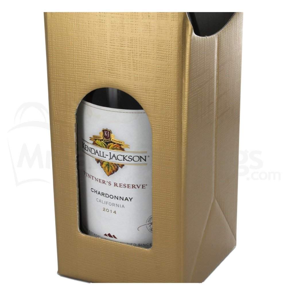 Oro Matte Gold Single Bottle Wine Carrier Boxes Handled Carrier Wine