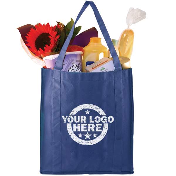 Navy Blue Reusable Grocery Bag w/ handle - 13 x 10 x 15 in.
