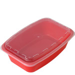 38 oz. Rectangular Plastic Food Container - Red Base with Clear Lid