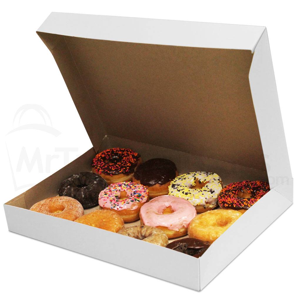 15 x 11-1/2 x 2" - White Donut Box With Natural Kraft Interior