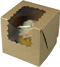 4 x 4 x 4" Recycled Brown Kraft Individual Cupcake Bakery Boxes with Window