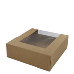 8 x 8 x 2.5" Semi-Automatic Recycled Brown Kraft Bakery Boxes with Waterfall Window