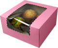 8 x 8 x 4" Pink Cupcake Bakery Boxes with Window