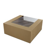 9 x 9 x 3.5" Semi-Automatic Recycled Brown Kraft Pie / Bakery Boxes with Waterfall Window