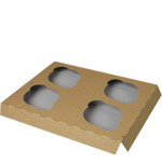 Regular Size Four-Cupcake Insert for 9 x 7 x 4" Cupcake Boxes: Brown