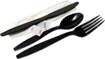 Black Poly Wrapped Cutlery Kits 6 - 7" (Knife, Fork, Spoon, Salt, Pepper)