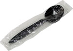 Black Disposable Plastic Poly Wrapped Soup Spoons - Heavy Weight 6"