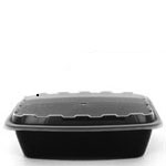 38 oz. Rectangular Plastic Food Container - Black Base/Clear Lid