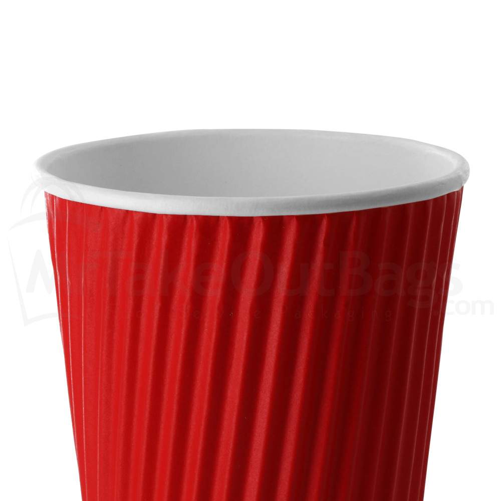 16 oz. Red Insulated Ripple-Wrap Paper Coffee Cups