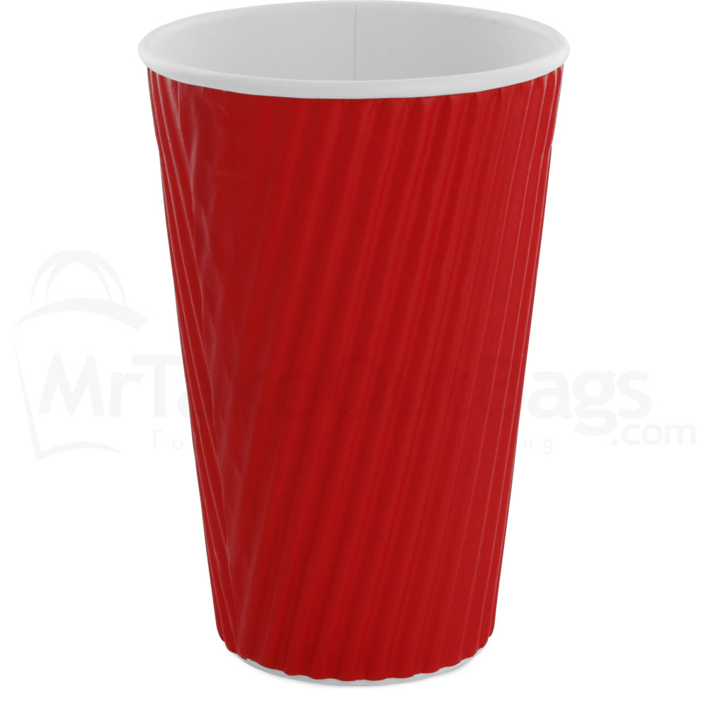 16 oz. Red Insulated Ripple-Wrap Paper Coffee Cups