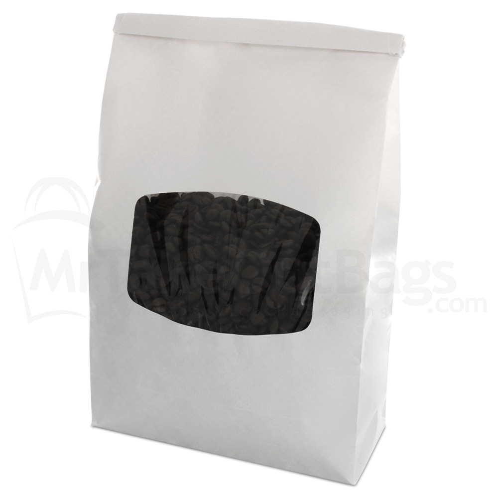 White Gloss Paper Cookie / Chips Tin Tie Bags w. Large Window and