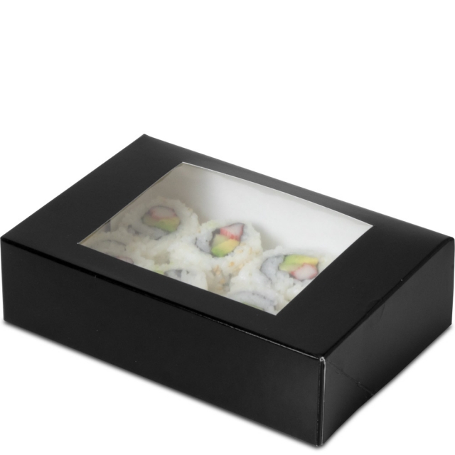 Black Sushi Boxes with Window - 6-1/2 x 4-1/2 x 1-3/4 in.