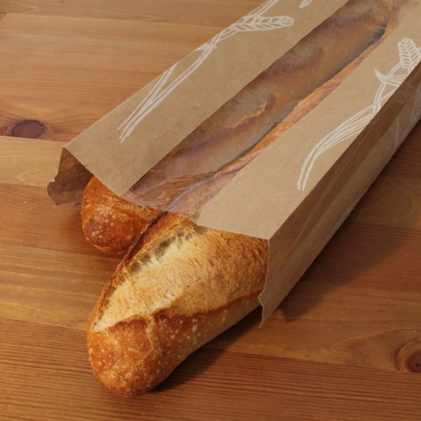 Winter Wheat Design Paper Bread Bags w/ PLA Window 5.25 x 3.25 x 20