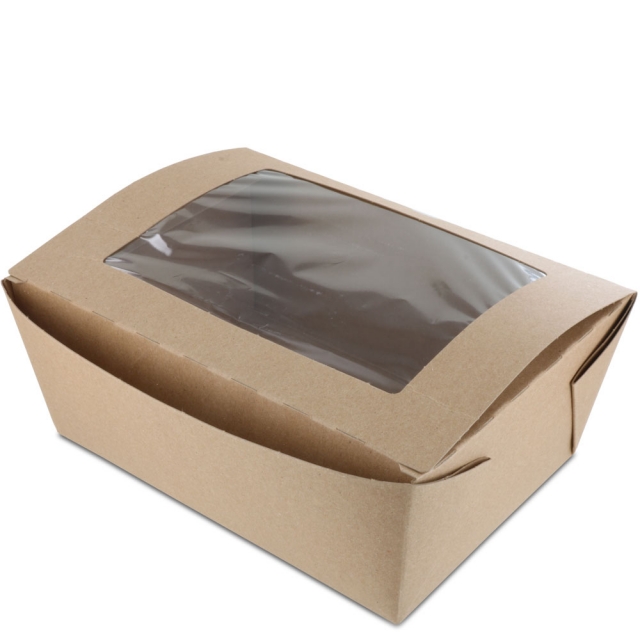 Bio-Plus # 4 VIEW EARTH 100% Recycled Kraft Windowed Take Out Food Container