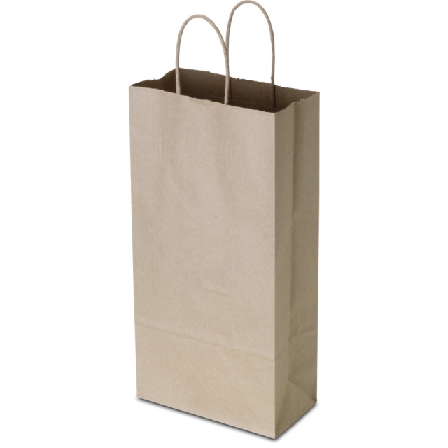 100% RECYCLED Brown Kraft Double Wine Bottle Paper Bags - 6.5 x 3.5 x 14 in.