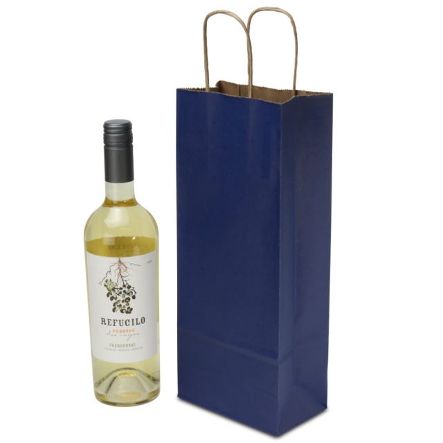 Navy Blue Kraft Wine Bags - Single Bottle - 5 x 3 x 13 in.