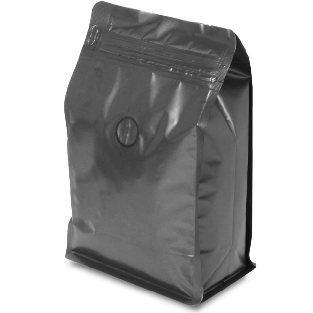 Charcoal Grey Resealable Stand Up Coffee Bags with Valve - 12 oz.