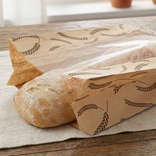 a wheat design printed on a bread bag with a loaf in it